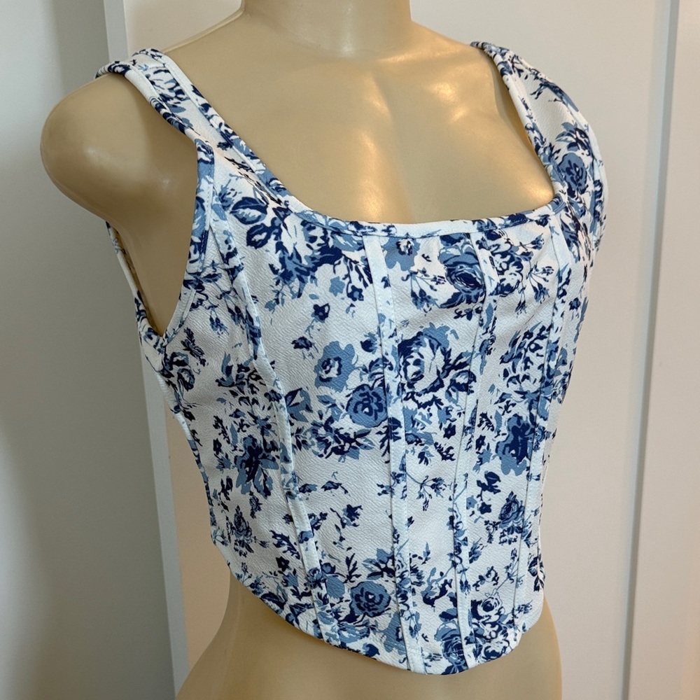 Floral Blue and White Women's Top
